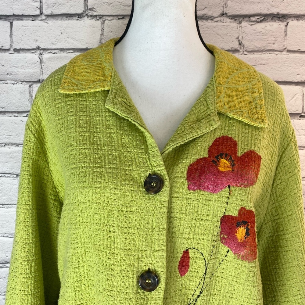 Odile Green Floral Hand Painted Lightweight Jacket Shacket Vintage Size Large - Picture 3 of 12
